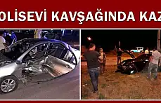Polisevi kavşağında kaza, ortalık karıştı