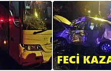 Yolcu otobüsü ile otomobil çarpıştı