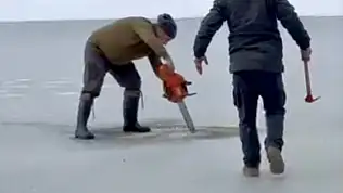 Motorlu Testereyle buz Kesti