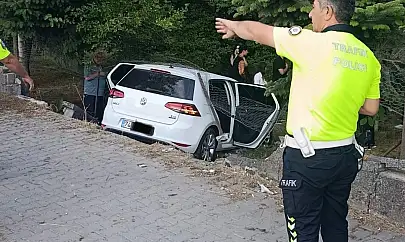 Otomobil bahçeye uçtu