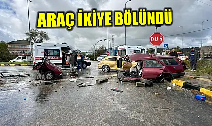 Çarpışan araçlardan biri ikiye bölündü