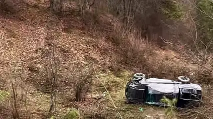 Yoğun siste şarampole yuvarlandı