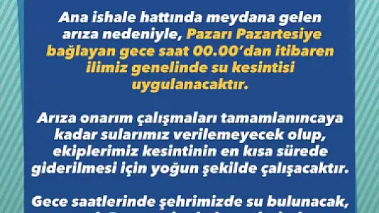 Belediye uyardı, sular kesilecek