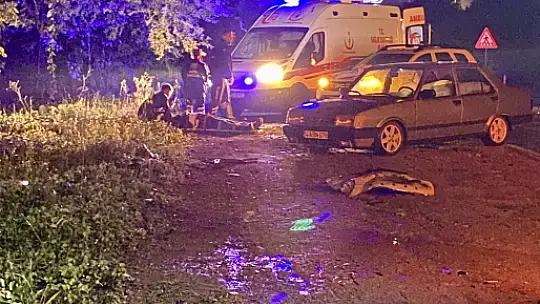 Çarpışan araçlardan biri ırmak kenarına uçtu