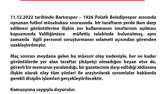 Valilikten olaylarla ilgili açıklama