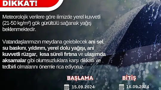 Bartın için meteorolojik uyarı