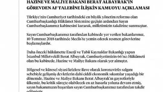 Berat Albayrak'ın istifası kabul edildi mi?