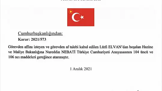 Kabinede görev değişikliği