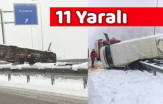 İşçi servisi bariyerlerin üzerine devrildi