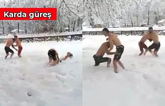 Kar üstünde güreşe tutuştular