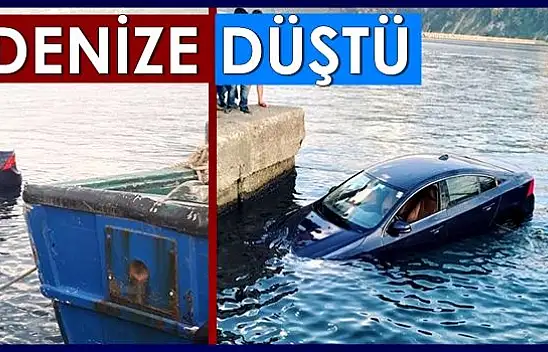 Denize düşen otomobil suya gömüldü