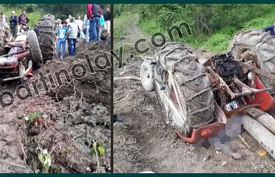 Devrilen traktörün altında can verdi