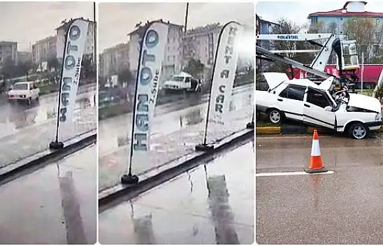 Feci kaza kamerada, direğe böyle çarptı