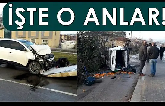 Feci kaza minibüs yan yola böyle devrildi