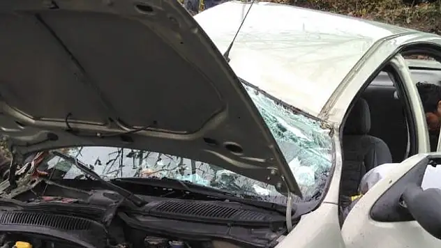 Kontrolden çıkan araç levhaya çarptı