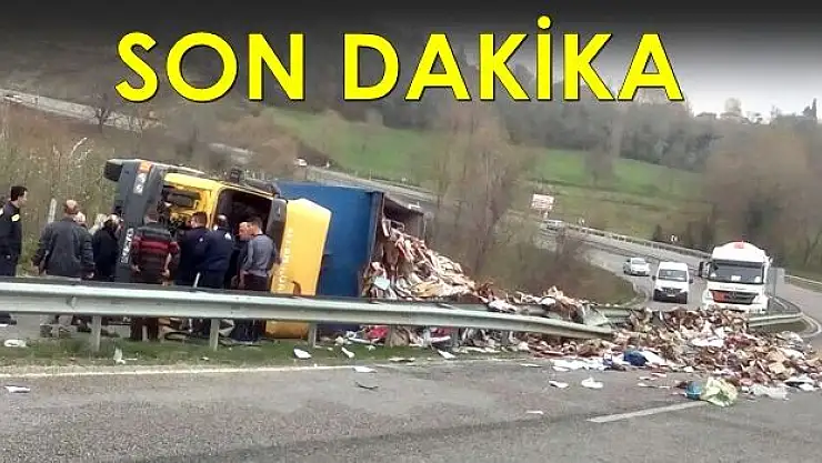 Bartın Çaycuma yolunda kamyon devrildi