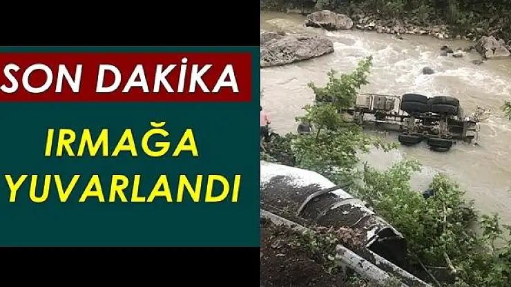 Beton mikseri ırmağa yuvarlandı