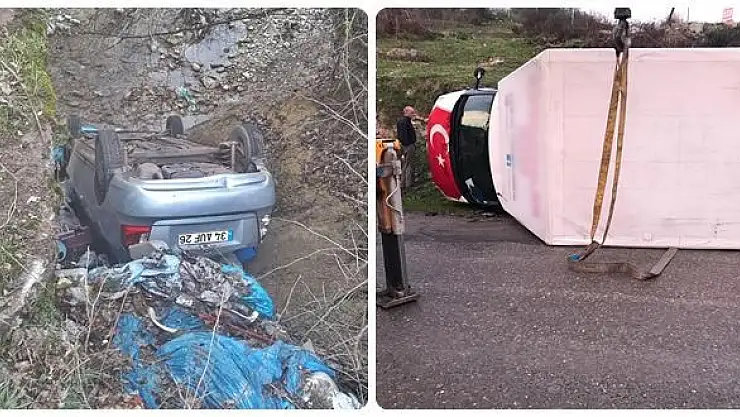 Biri şarampole uçtu, diğeri devrildi