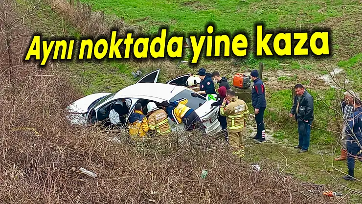 Burada kayan şarampole uçuyor