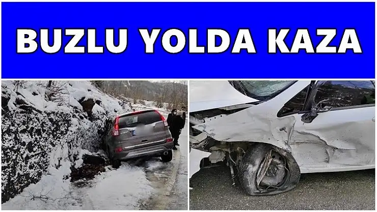Buzlu yolda iki araç çarpıştı