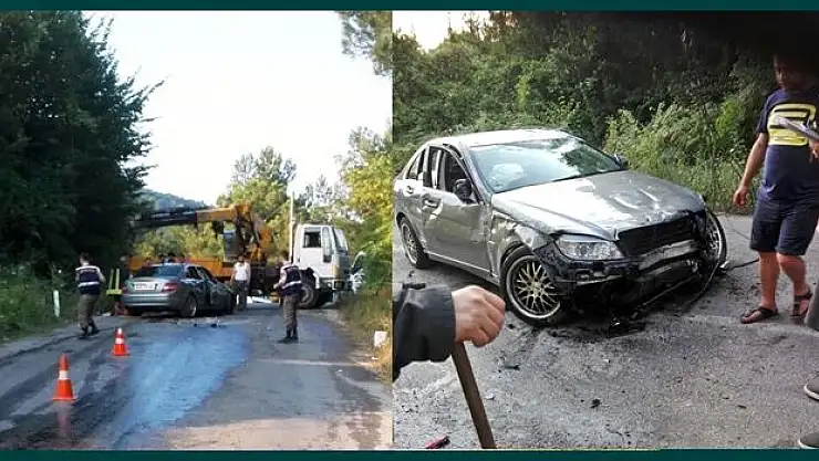 Direğe çarpıp takla attı
