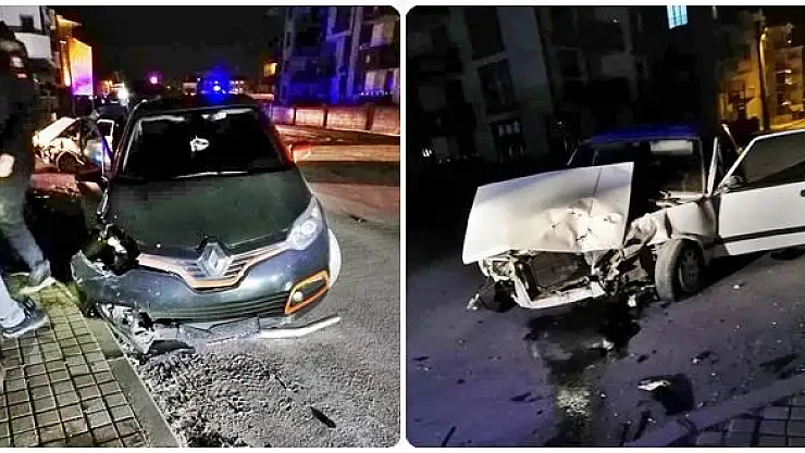 İki otomobil fena çarpıştı
