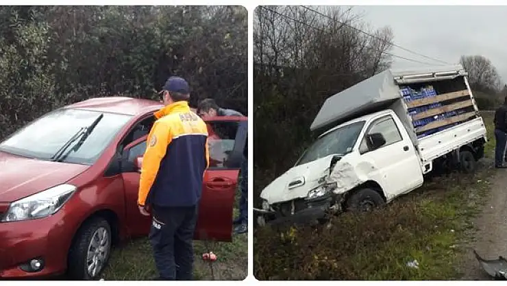 Kamyonet ile otomobil çarpıştı!