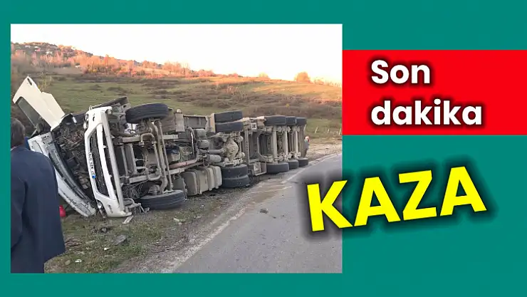 Kontrolden çıkan tır devrildi
