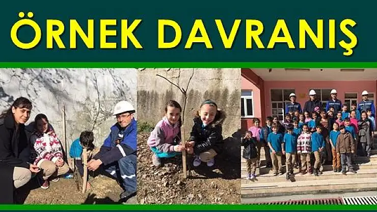 Öğrencilerle birlikte fidan diktiler