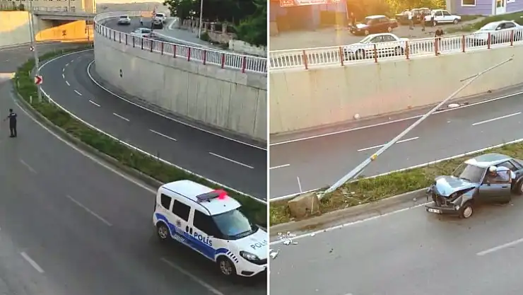 Otomobil aydınlatma direğine çarptı