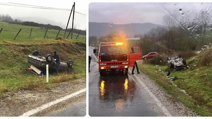 Şarampole devrilip takla attı