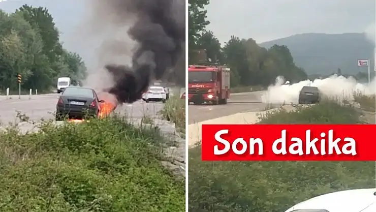 Seyir halindeki otomobil alev aldı
