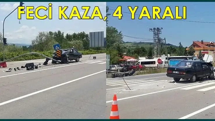 Sinyalizasyon Direğine Çarptı: 4 Yaralı