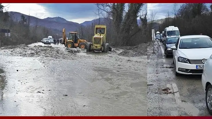 Sular altında kalan yol ulaşıma kapandı