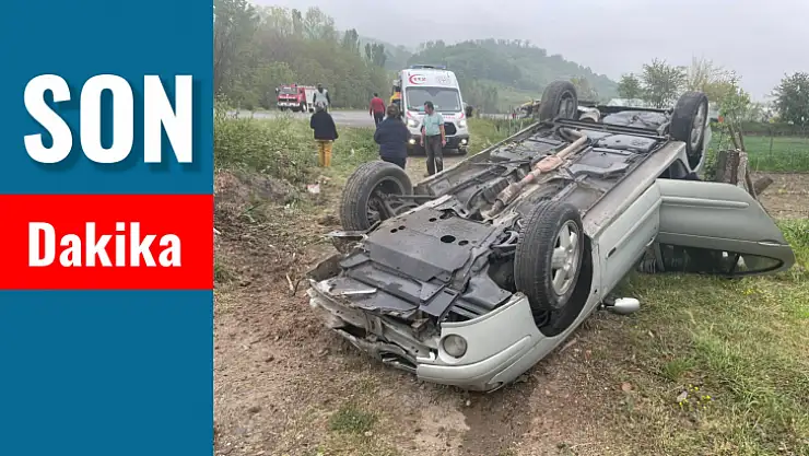 Takla atan otomobil şarampole yuvarlandı