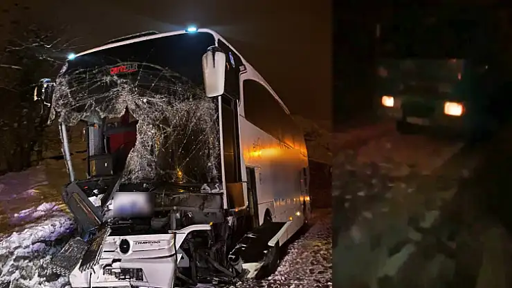 Yolcu otobüsü kamyona çarptı