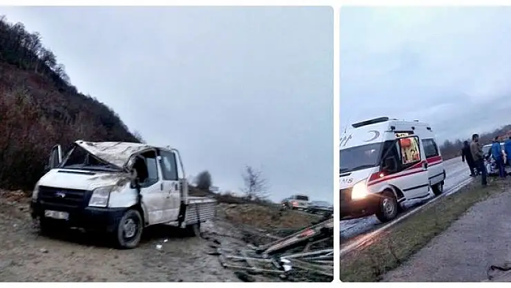 Yoldan çıkan kamyonet takla attı