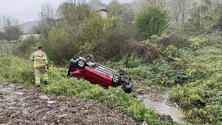 Yoldan çıkıp şarampole yuvarlandı