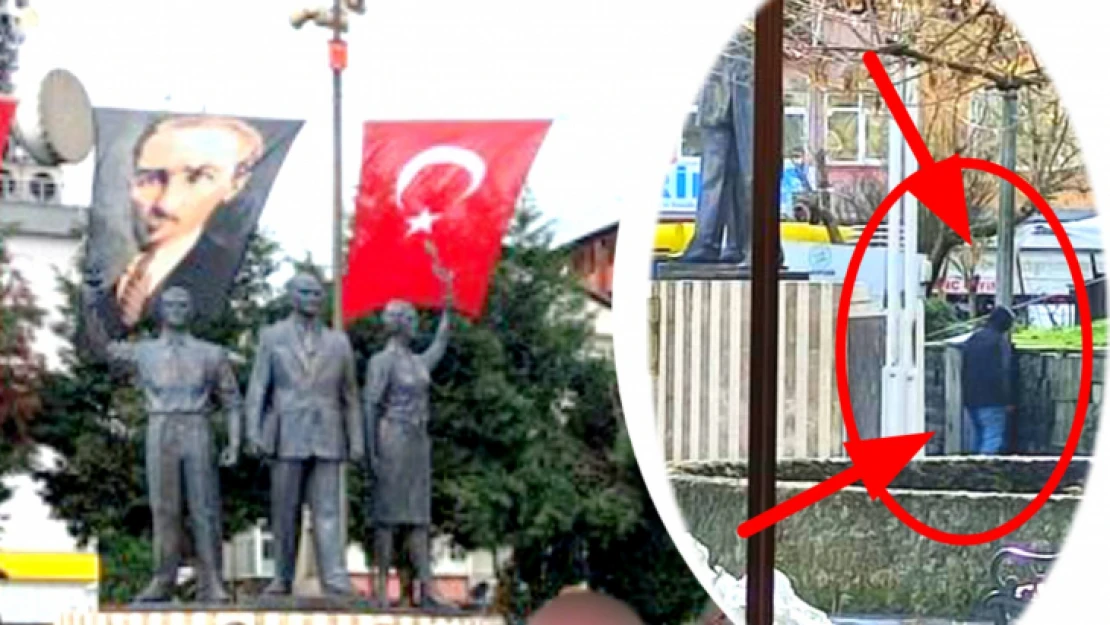 Atatürk heykelinin arkasında şok olay