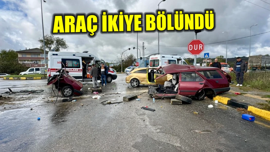 Çarpışan araçlardan biri ikiye bölündü