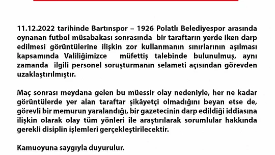 Valilikten olaylarla ilgili açıklama