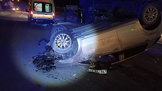 Taklalar atarak ters döndü