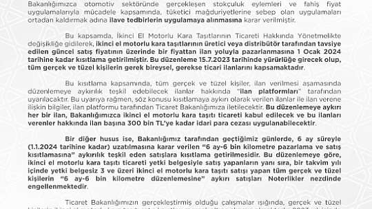 İkinci el sıfır fiyatını geçemeyecek
