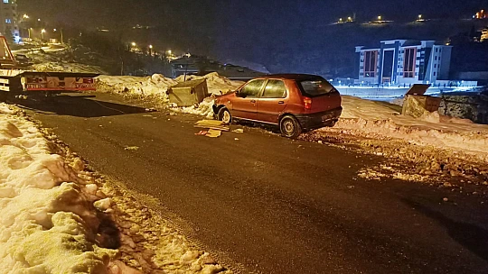 Çöp Konteynerine çarpıp kara saplandı